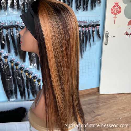 Highlight Headband Human Hair Wigs Straight Malaysia Hair Wigs For Black Women Ombre Colored Human Hair Wigs Remy